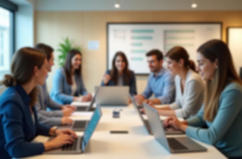 Professional diverse team collaborating or training.